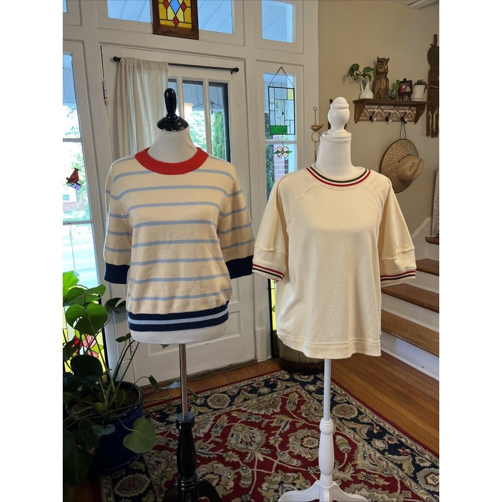 THML / Entro M Short Sleeve Knit Sweater Turquoise Red Stripe Lot Of 2 Boho Tops